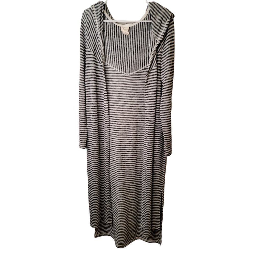 Andrea Jovine Large Womens Hooded Open Front Lightweight Striped Cardigan